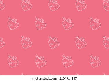 Love potion seamless vector pattern. Pink romantic background. Doodle illustration