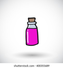 Love potion sketch. Hand-drawn magic icon with round shadow. Halloween or Valentine's Day. Doodle drawing. Vector illustration
