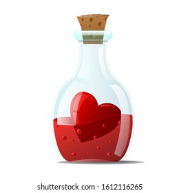 Love potion. A small glass bottle with a round bottom, with a red heart inside. Laboratory glassware for research. Vector illustration on a card to valentine's day. - Powered by Shutterstock - Get 15% off with code: PIKWIZARD15