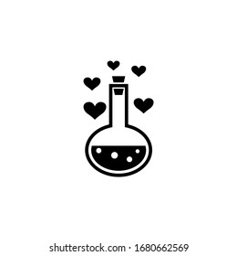 Love Potion Tube with Hearts Bubbles. Flat Vector Icon illustration. Simple black symbol on white background. Love Potion Tube with Hearts Bubbles sign design template for web and mobile UI element