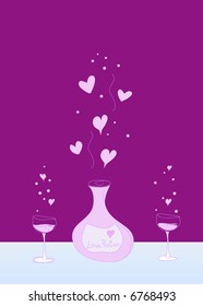 love potion with two glasses stylized illustration
