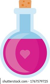 Love Potion Vector Art (Pink, Heart, Glass Bottle with Cork) for Video Games, Animation, Fantasy, Dungeons and Dragons Philter of Love (Transparent Background)