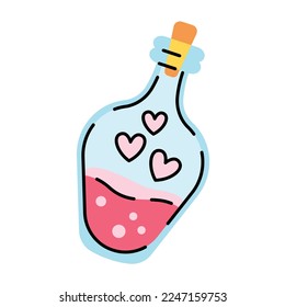 Love potion vector cute cartoon illustration for Valentine's day decor. Icon isolated on white background. 