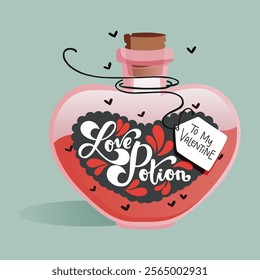 Love potion vector set in flat design. Love potion bottle with heart inside. Love element. Valentine element clipart in cartoon style isolated on white background.