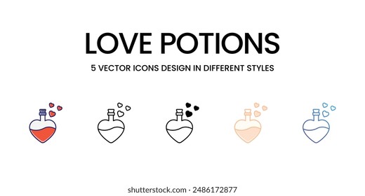 POCIONES DE AMOR iconos conjunto de Ilustración vectorial. stock de Vector