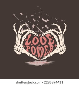 love powers slogan or skeleton hand vector art