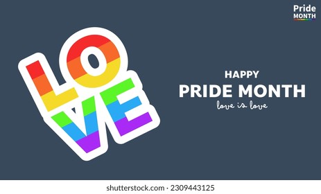 Love Pride Month at June LGBTQ Symbols with pride flag or rainbow colors, Human rights or diversity concept ,isolated on blue background, Vector illustration EPS 10