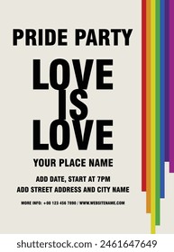 Love is love Pride month  party poster flyer social media post design