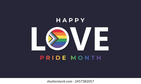 Love pride month. Rainbow Pride symbol with heart. Lesbian Gay Bisexual Transgender. Symbol of pride month. Design for poster, flyer, web, banner, template. Vector Illustration.