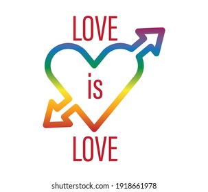 Love is love. Pride moon poster vector design with line colorful rainbow text.  LGBT Pride for Lesbian Gay Bisexual and Transgender Design Element.