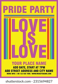 love is love Pride party poster flyer social media post design