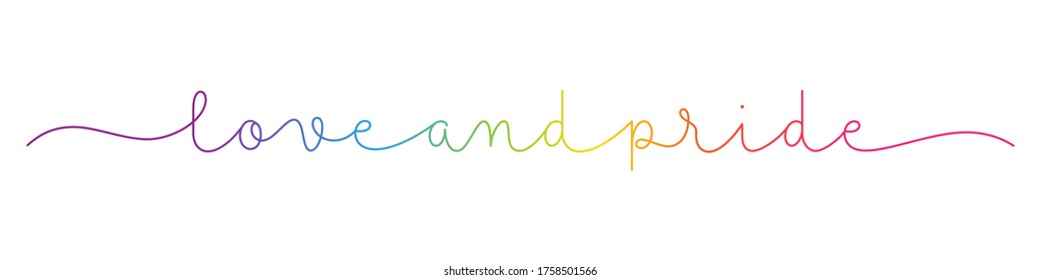 LOVE AND PRIDE rainbow vector monoline calligraphy banner with swashes