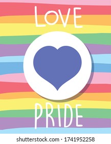 love and pride text with heart in front of lgtbi flag design, Happy pride day sexual orientation and identity theme Vector illustration