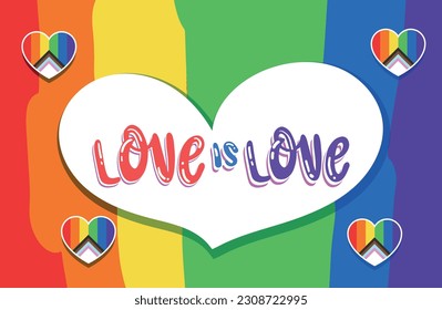 Love is Love Pride Vector, LGBTQ Pride Vector Design, Love is Love Design with LGBTQ Colors Background, Gender Diversity