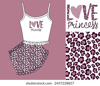 amor princesa animal print camisetas gráficas para niña