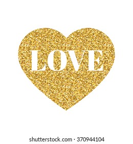 Love print in heart shape with gold glitter pattern. Good for use and design. Good for greeting card.
