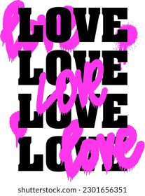 Love love love. Print with words for t-shirt, clothing, cards, message and more design.