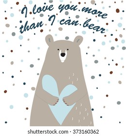 Love printable with cute bear holding heart. I love you more than I can bear card