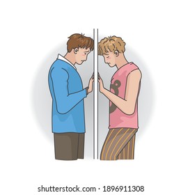 Love problems concept. The heartbroken of gay couples. Hand drawn style vector illustrations. 