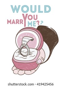 Love Proposal Card. Funny ways to propose with a pull ring.vector illustration.