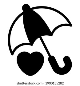 love protection, umbrella black vector icon