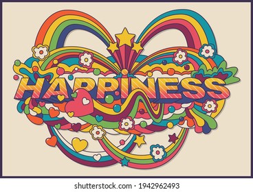 Love Psychedelic Art Style Poster 1960s Hippie Style Illustration 