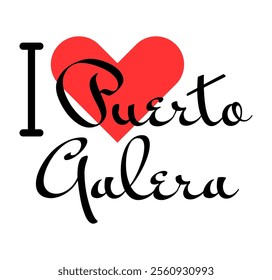 I love Puerto Galera, city of Philippines. Hand drawn letters with red heart. Vector illustration lettering, modern design for print t shirt, banner, poster, sticker or label.