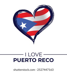 I Love Puerto Rico Banner with Flag in Heart. Puerto Rico love Emblem Isolated on White Background. Vector, Illustration, Isolated, Love, Background.