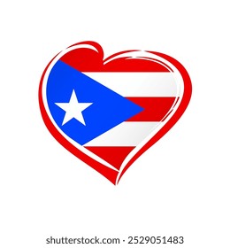 I love Puerto Rico cute emblem. Welcome to San Juan creative logo. Souvenir or gift icon. Handdrawn style heart with Puerto Rican flag inside. Tourism symbol. Travel banner or background concept.