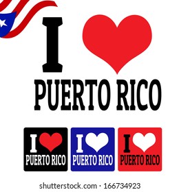 I love Puerto Rico sign and labels on white background, vector illustration