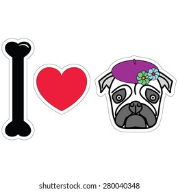 I love pug female with beret and flowers