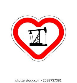 Eu adoro óleo de bomba. Eu gosto de bombear óleo. Sinal de estrada vermelho em forma de coração. Símbolo do amor na estrada