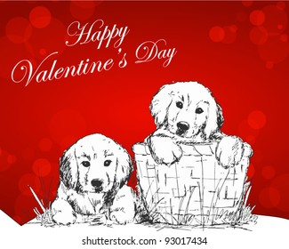 love puppies - valentine's hand-drawn illustration