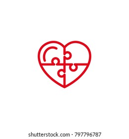 Love with puzzle Icon. Simple Heart Illustration Line Style Logo Template Design. 