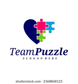Diseño vectorial del logotipo del rompecabezas del amor, etiqueta vectorial del rompecabezas, ilustración, icono creativo, concepto de diseño