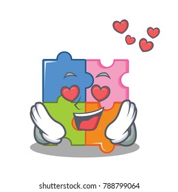 In love puzzle mascot cartoon style