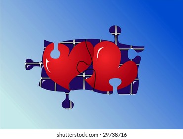 Love puzzle over a blue background