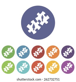 Love puzzle web flat icon in different colors. Vector Illustration
