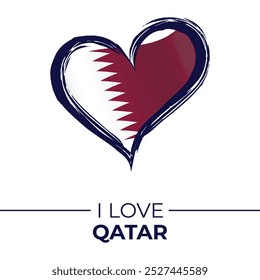 I Love Qatar Banner with Flag in Heart. Qatar love Emblem Isolated on White Background. Vector, Illustration, Isolated, Love, Background.