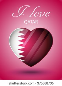 I love Qatar - glossy heart with national flag on pink background