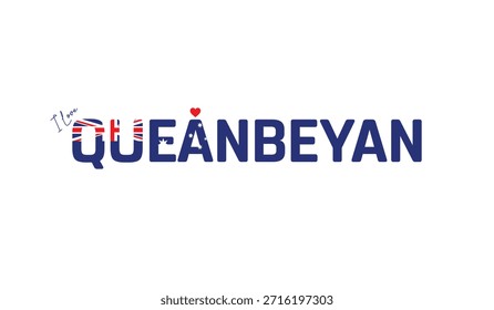 Amo Queanbeyan, Diseño tipográfico de Amo Queanbeyan en un fondo blanco, Tipografía de la bandera de Queanbeyan con el corazón, diseño del Vector de la ciudad de Australia, Ciudad de Australia
