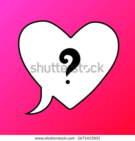 Love question mark in speech bubble heart. Vector illustration symbolizing romantic doubts, relationship mysteries, emotional uncertainty and unanswered feelings. Perfect for creative projects.