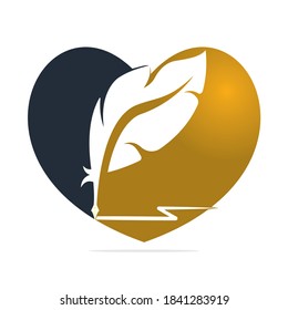 Love Quill Feather Pen logo vector design. Writer icon flat style design with color for identity, business and button.