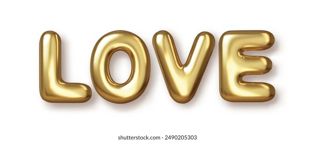 Love quote 3d realistic golden font on white background. Valentines day, 3d render design. Vector illustration