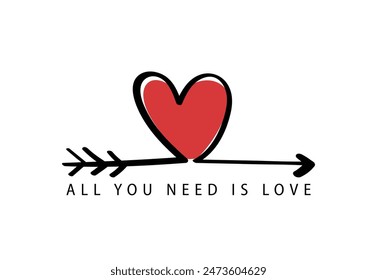 Love quote and heart shape. Vector illustration design for fashion graphics, slogan tees, t shirt prints, posters, stickers.