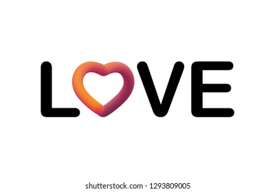 Love quote. Modern fluid lettering. Colorful smooth gradient web icon. Elegant design for Valentines holiday, Wedding, Shopping, greeting cards isolated on white background. Vector Illustration