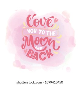 Cita de amor. Amor a la luna y atrás. Elementos de diseño de vectores para camisetas, bolsas, carteles, tarjetas, pegatinas e invitaciones