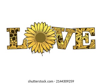 love  quote typography with sunflower t shirt design