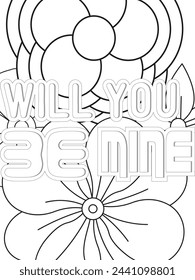  Love Quotes Flower Coloring Page Beautiful black and white illustration for adult coloring book