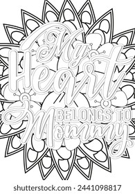  Love Quotes Flower Coloring Page Beautiful black and white illustration for adult coloring book